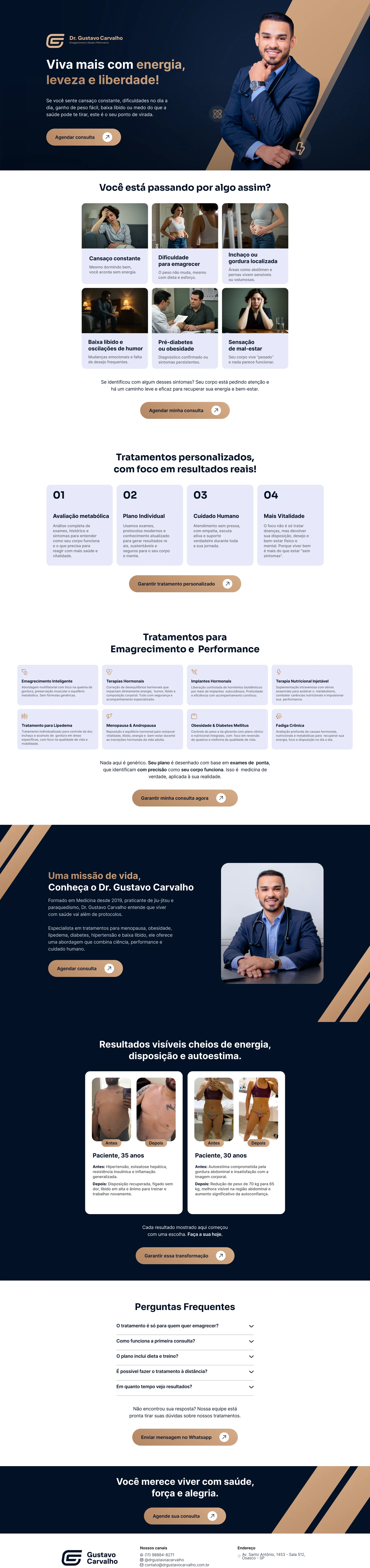 Apresentação completa da landing page do Dr. Gustavo Carvalho