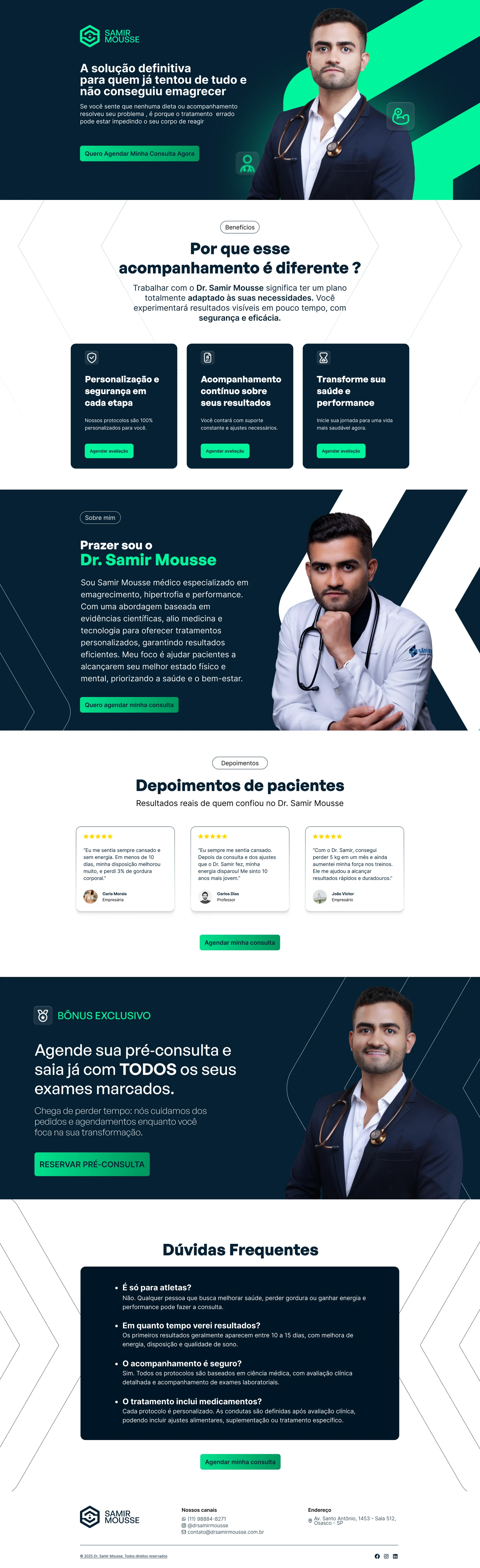 Apresentação completa da landing page do Dr. Samir Mousse