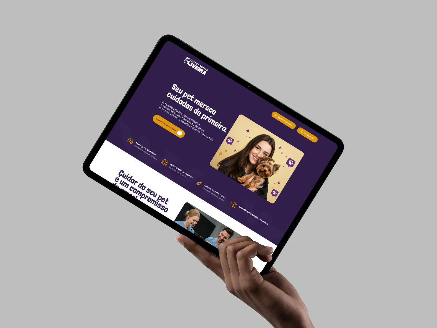 Mockup da landing page do Pet Center Oliveira